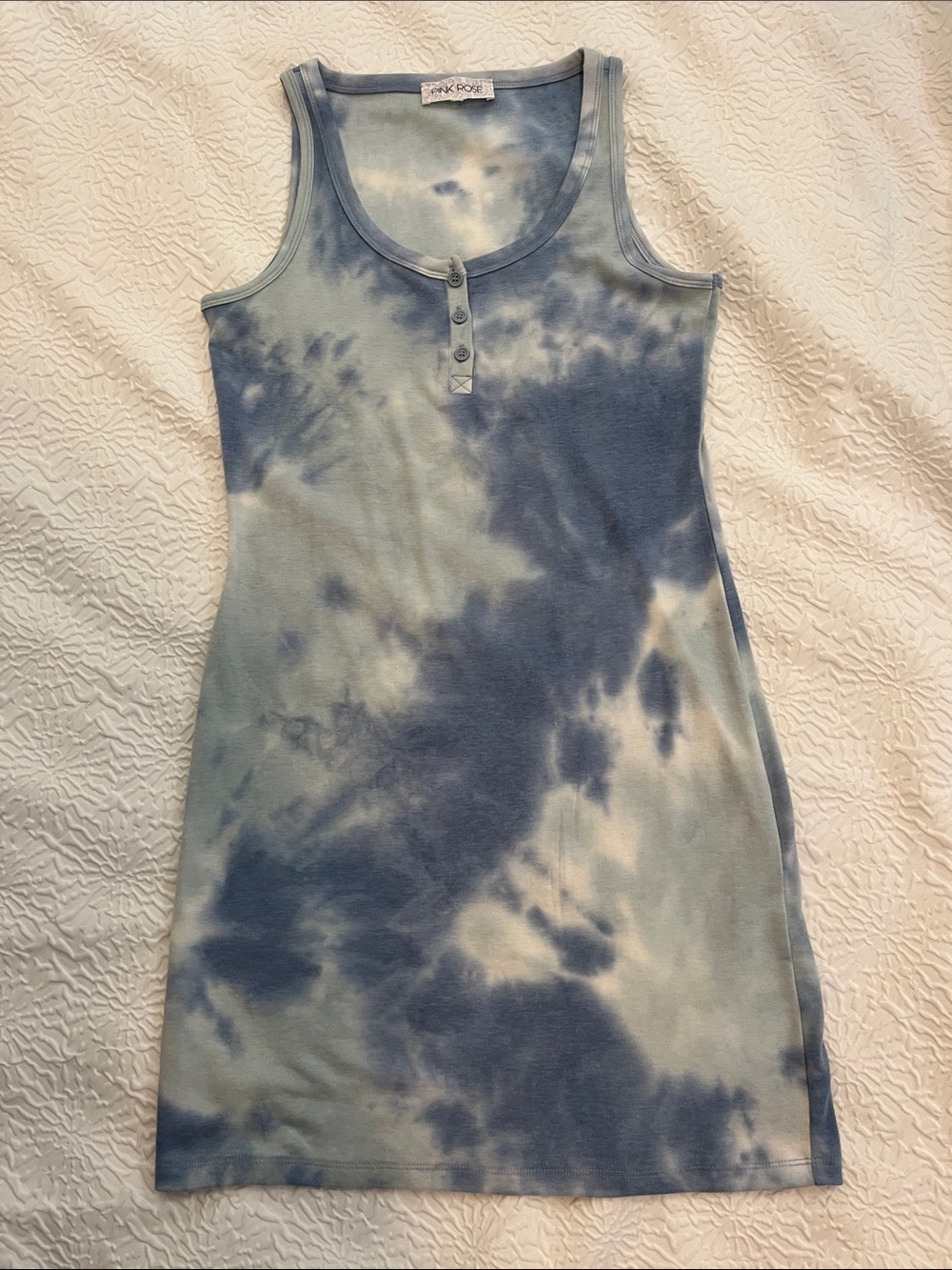 Pink Rose Blue & White Tie-Dye Henley Tank Mini Dress